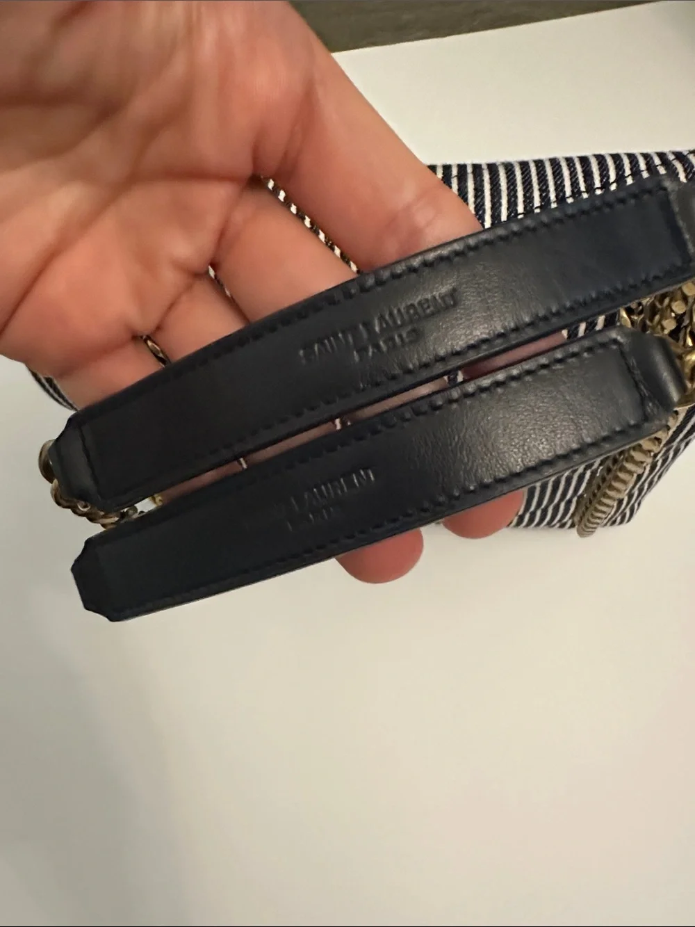 Saint Laurent LouLou Denim Striped Quilted Shoulder Bag with Gold Hardware